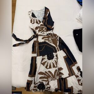 Elegant Brown and Black Patterned Linen Dress